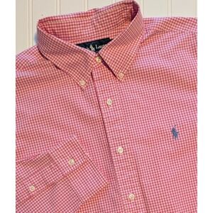 Ralph Lauren Men's L Classic Fit Pink Gingham Button Down Shirt BEAUTIFUL!